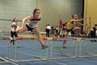 Lauren Beales (Gateshead Harriers) winning the under-13 girls 60 metres hurdles.